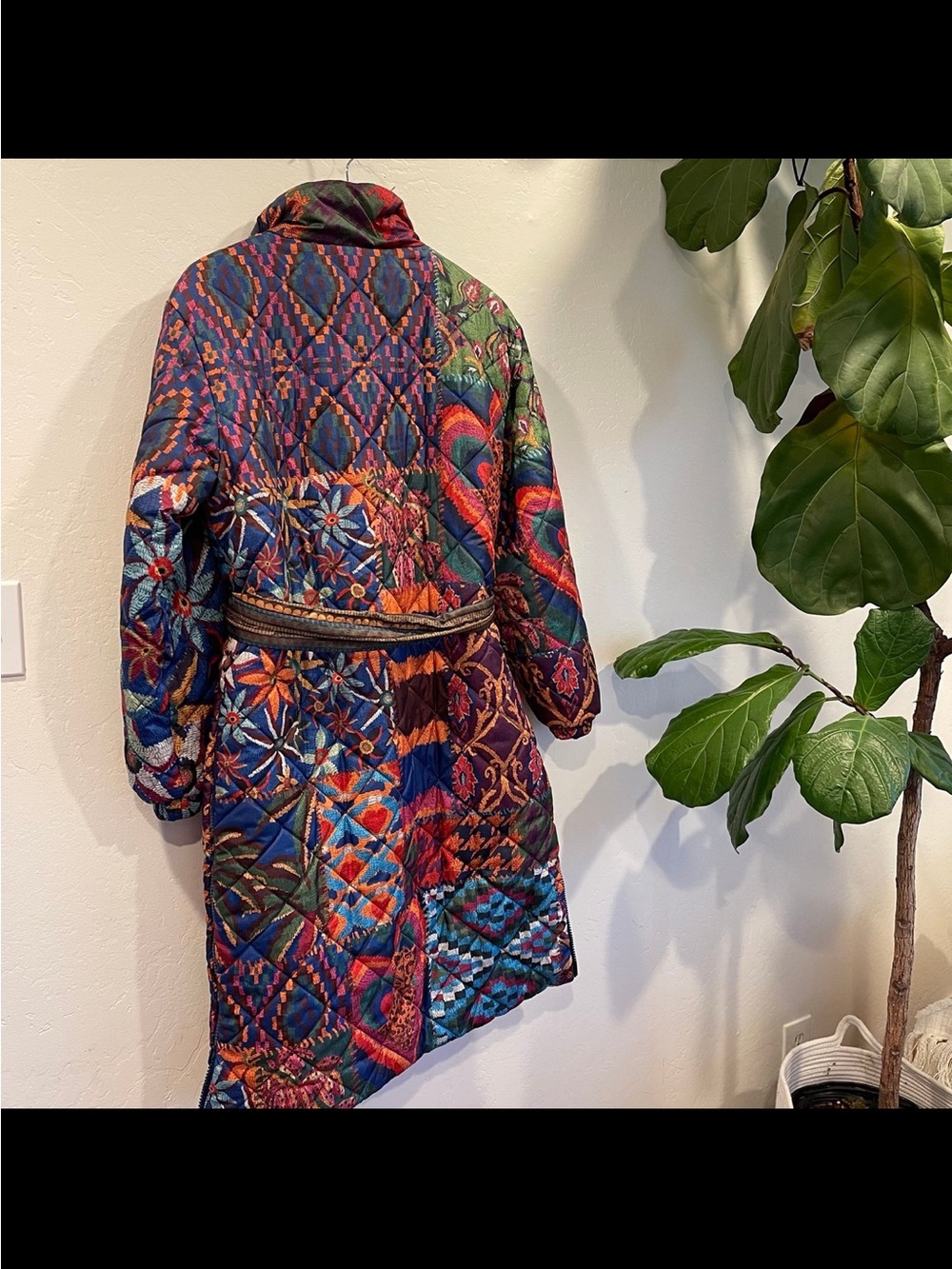Farm Rio Puffer Multicolor Quilted Long Puffer Coat with Belt - Picture 7 of 15